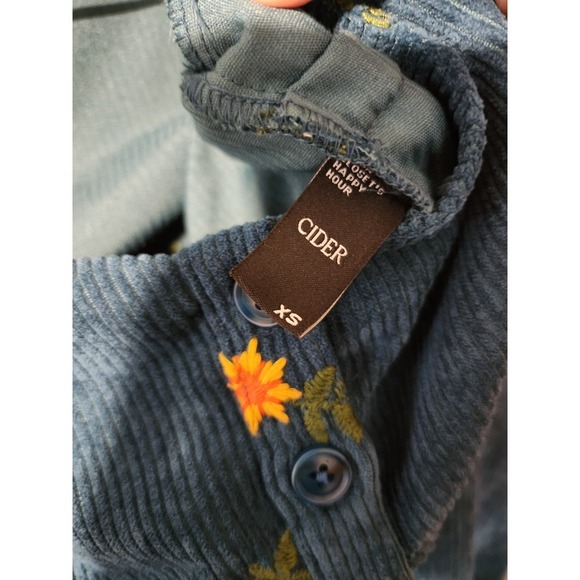 Cider Corduroy Top Floral Embroidered Long Sleeve Blue Crop Top Blouse XS - Picture 4 of 4
